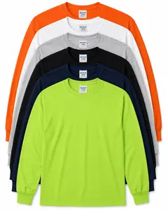 Men's Multi-Pack Gildan 5400 Heavy Cotton Long Sleeve T-Shirts Everyday Basic Crew Neck Tee Bundle Casual Layering Essential Top White Black Grey Navy Streetwear Menswear