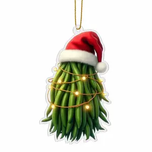 Green Bean Christmas Lights Acrylic Ornament, Funny Green Bean Lover Holiday Christmas Keepsake Decoration