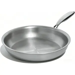 12 inch 5 Ply Stainless Steel Frying Pan, Non-Toxic PFOA & PTFE Free Skillets, Professional Cookware - Oven Safe & Induction Compatible, Fast Even Heat, Heavy Duty With Cool Grip Handles