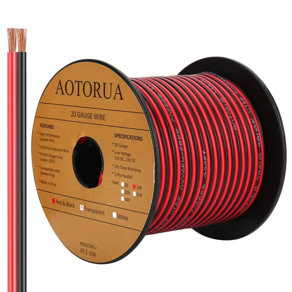 100FT 20AWG Electrical Wire, 20/2 Gauge Oxygen Free Copper 12V/24V DC Red Black Zip Cord Wire Car Audio Extension Wire, LED Strip Lights Hookup Wire for Led Strips Single Color 3528 5050