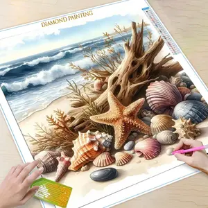 Beach Shell Pattern DIY Diamond Arts Colorful Painting Kit without Frame, 5D Diamond Arts Colorful Painting Kit, DIY Wall Art Decor for Home, Diamond Embroidery, Diamond Pattern Design