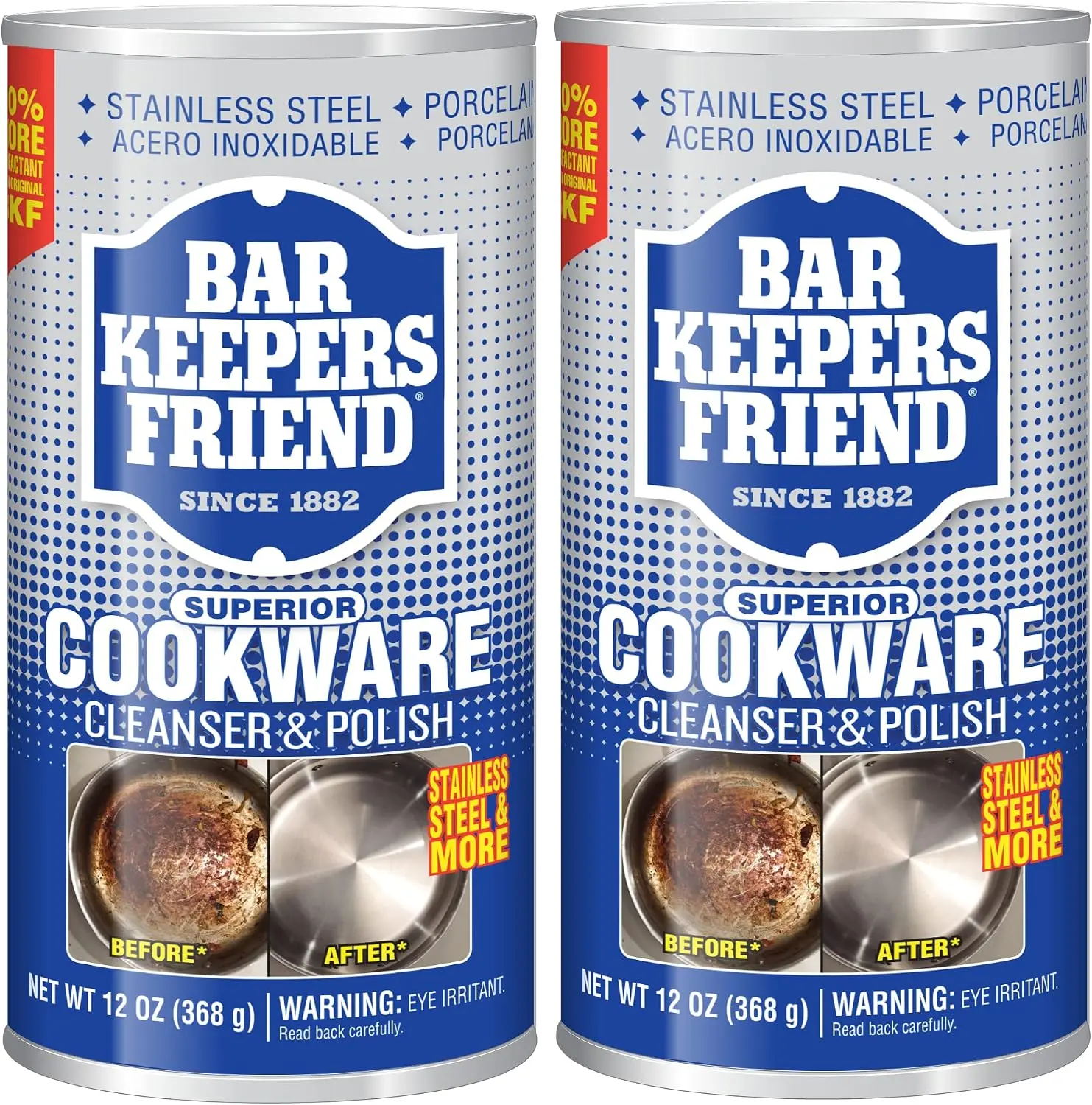 Bar Keepers Friend Cookware Cleanser & Polish (2 x 12 oz) Stainless Steel Cleaner & Degreaser for Pots, Pans, Bakeware & Grills - Removes Sticky Residue, Rust Stains & Lime Deposits