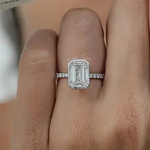 Bezel Set Emerald Lab Diamond Solitaire Accent Ring