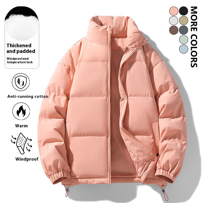 Men's Solid Color Thickened Zipper Drawstring Hem Jacket, Loose and Fluffy Coat, Autumn and Winter Casual Warm Windproof Pocket Duffle Collar Outerwear, Basic Street Style, Men's Winter Coat Thick Coat