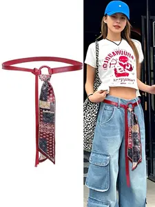 1pc Unisex Retro Punk Hip-Hop Belt ，Color Block With Floral Pattern, Adjustable Buckle, Suitable For Pants, Dresses And Casual Outfits - Fashion Punk Style Belt For Men And Women For Outdoor Activities, Vacation, Travel, Outfit Accessories, And Gift