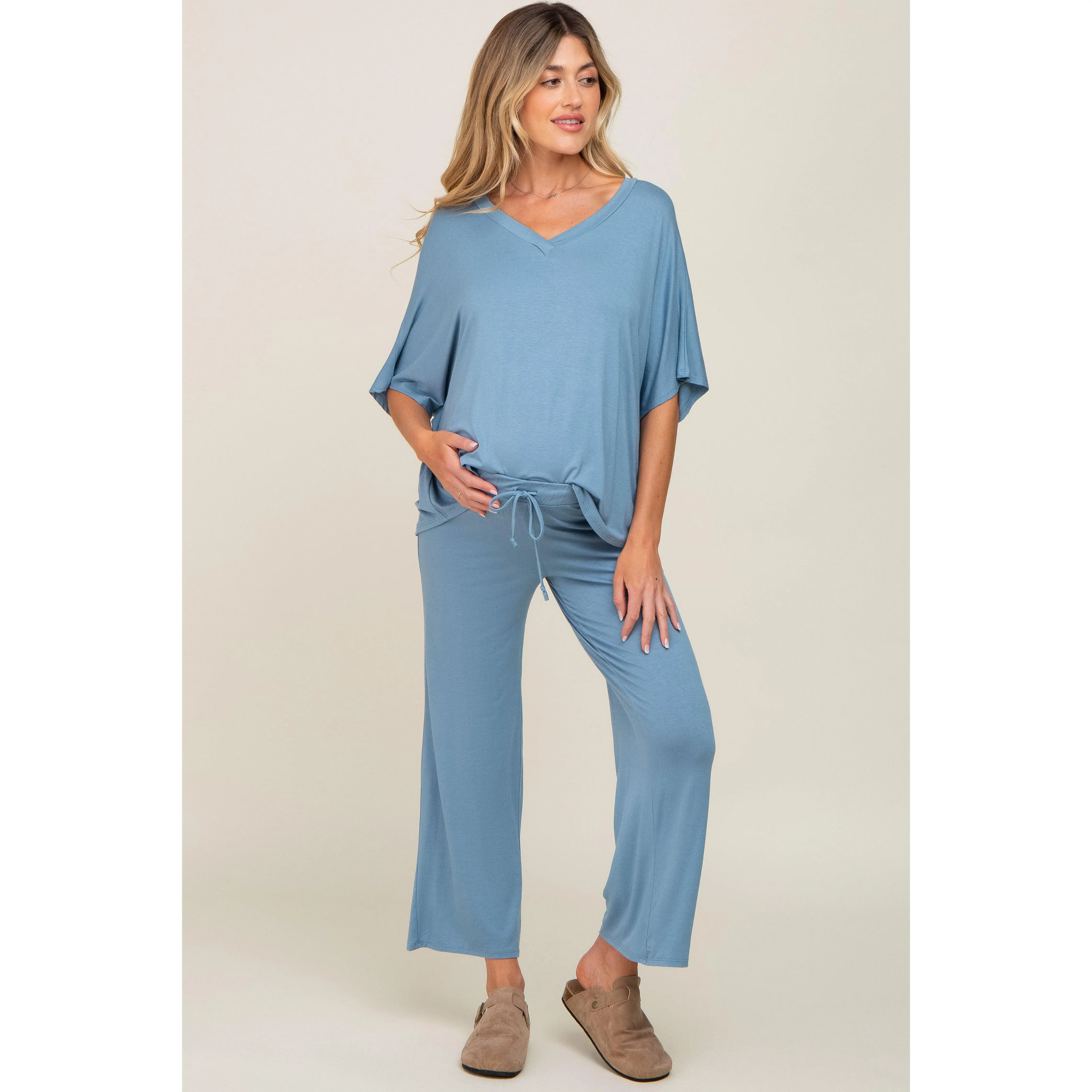 Blue Cropped Pant Maternity Set Blue Cropped Pant Maternity Set