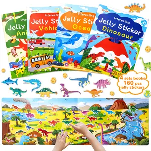 4 Sets Large Reusable Sticker Books for Toddlers 3-4,Montessori Busy 200pcs Jelly Stickers, Educational Sticker for Kids 3-5, Travel Toys Activities Crafts Birthday Gifts for Boys Girls 35*11inch（Animal Dinosaur Ocean Vehicle ）