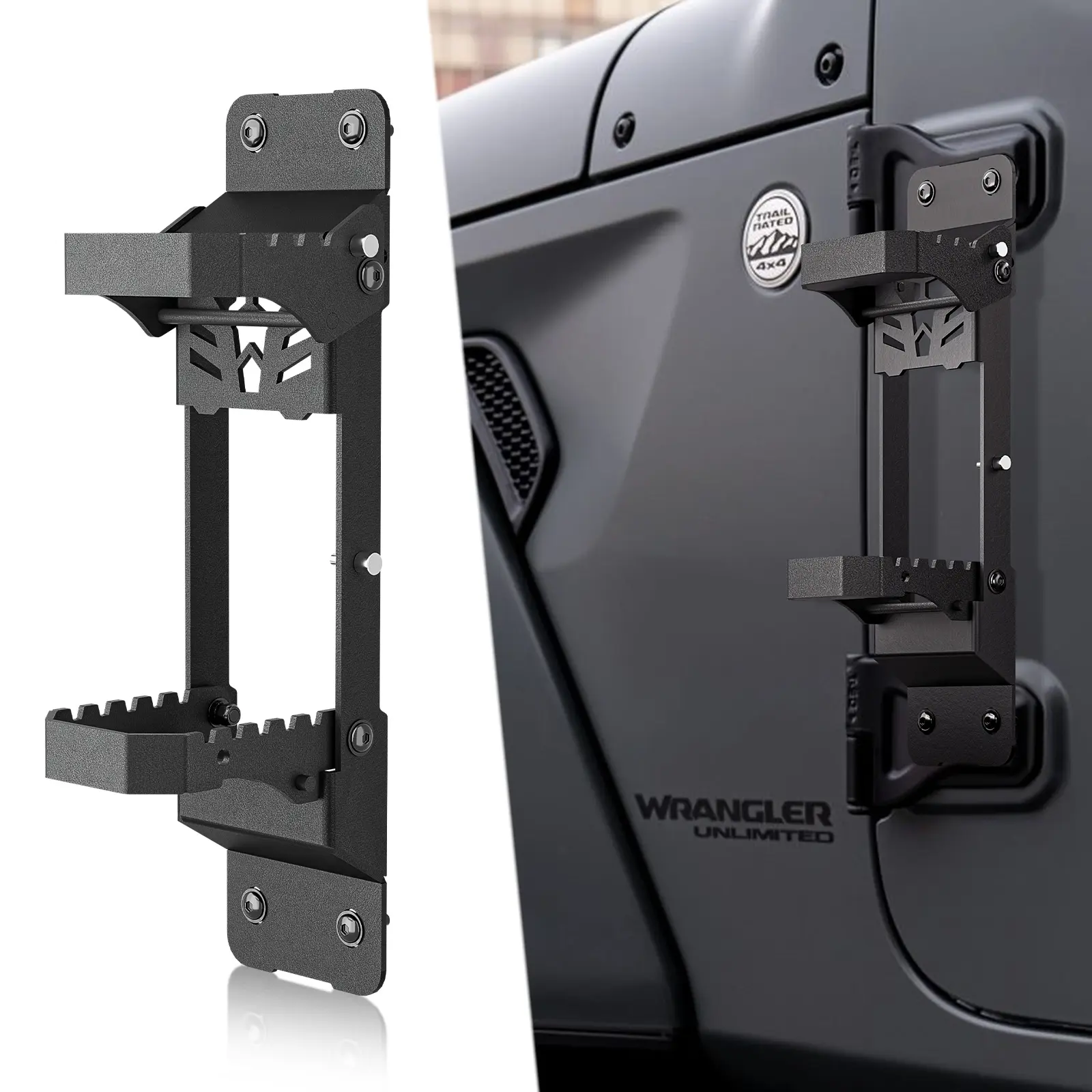 YZONA Alloy Steel Foldable Hinge Foot Pegs - Textured Frosted Spray-Painted Vehicle Accessories with Built-In Bottle Opener for Roof Access, Compatible with 2007-2026 Jeep Wrangler JK JL JKU JLU Unlimited & Gladiator JT 2/4 Doors, 1/2 Pcs Auto Step Kit