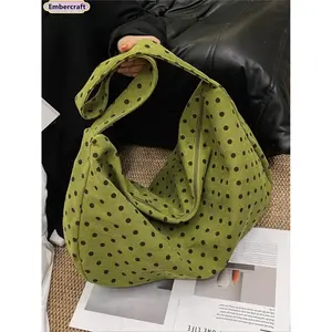 Y2K Retro Polka Dot Corduroy Underarm Bag for Women, Cute Aesthetic Crossbody Shoulder Tote Bag, Spacious Everyday Handbag, Trendy Hobo Style Purse for Commuting, Shopping, Travel, Dates & Casual Outings Streetwear Gift