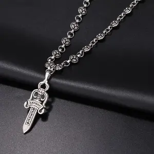 Sword Pendant Necklace, Silver-Plated Gothic Aesthetic Dangle Chain with an Aged Finish, Retro Sweater Chain for Men and Women, Classic Retro Necklaces, Dangle Chain Necklaces