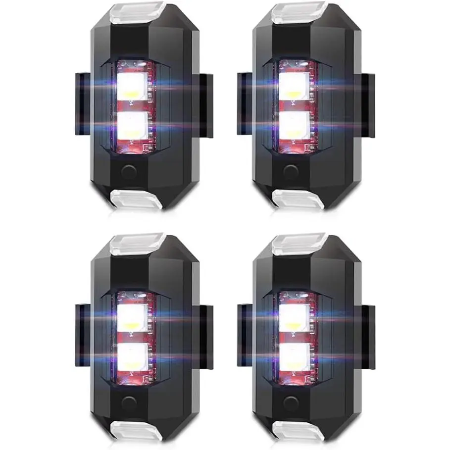 QVEVDACAR LED Strobe Drone Lights, 7 Colors Mini USB Rechargeable Lighting, Anti-Collision Tail Lights for Aircraft Flying, Motorcycles, Trucks, Cars, Bike (4-Pack)
