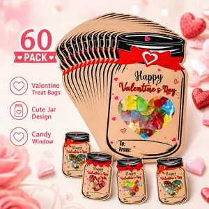 Valentines Day Cards for Kids - 60 Pack Mason Jar Valentine Gifts Cards - Funny Valentines Exchange Cards for School Class Classroom Party Favors (Candy Not Included)