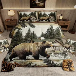 Cabin Bear Comforter Set Farmhouse Rustic Lodge Bedding Set for Boys Girls Teens Cabin Country Decor Duvet Quilt Soft Breathable