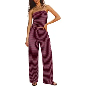 Two Piece Sets For Women Summer Outfits Lounge Sets Striped Tube Top And Pants Matching Sets Beach Vacation Travel