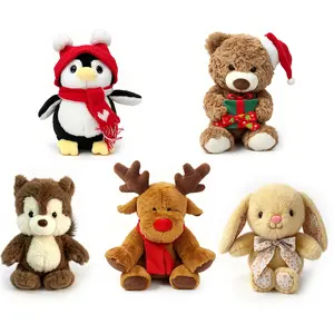 5Pcs Cute  Stuffed Animal Plush Toys, Soft Cuddly Penguin Bear Reindeer Bunny Plush, Comfort Toys for Kids Ages 0+