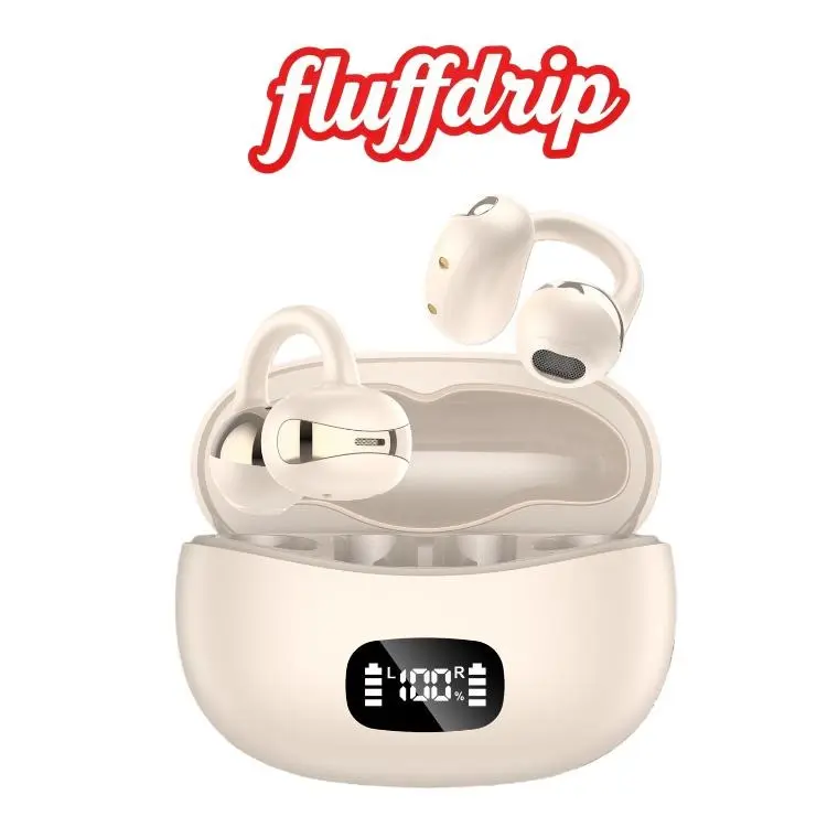Fluffdrip New YXG-20 Clip-On Ear Cuff Headphones, 6H Single Media Playback, 20H+ Total Playback with Case, All-Day Comfort, LED Power Display, Hands-Free Wireless Audio Device, Led Display
