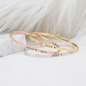 AMOR | Inspired Message Engraved Simple Bangle Bracelet | Anniversary, Birthday, Christening, Christmas, Confirmation/Communion, Engagement, Father's Day, Graduation, Mother's Day, Valentine's Day, Wedding