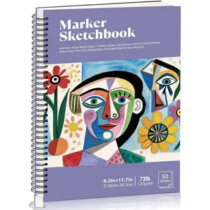 A4 Marker Paper Pad 50 Sheets, 8.3×11.7 Inch Bleedproof Art Sketch Pad, 73lb/120gsm Drawing Paper Spiral Sketch Book, Alcohol Marker Paper Painting Coloring Paper for Beginners, Artists, Easter Gift