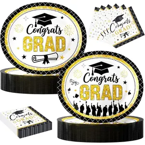 100Pcs Graduation Oval Paper Plates and Napkins Set -10" x 12" Large Disposable Party Plates for Graduation Party Tableware Decoration Supplies2026