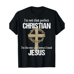 "Im Not That Perfect" Christian Graphic Tee - 100% Cotton Short Sleeve Loose Fit Religious T-Shirt for Men, Double Print Backwards Demon Vintage Metalcore Design with Cross, Machine Washable Year-Round Comfort Black Crewneck Menswear Shortsleeve Tops