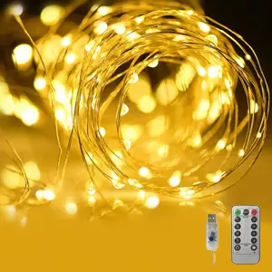 Copper Wire String Lights USB  LED Fairy Lights 8 Modes with Timer Remote Control for  Bedroom Birthday Party Wedding Christmas Festival Decor (Warm White, 16.4ft 50leds)