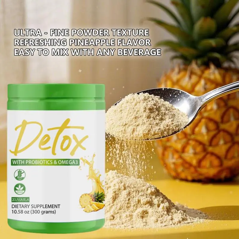 Natural Fiber Powder Supreme Detox Supplement with Probiotics & Omega-3 300g Pineapple Flavor for Digestion Absorption & Overall Health - Healthcare