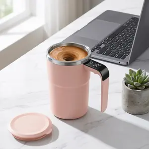 LED Display Self Stirring Coffee Mug, Automatic Magnetic Mixing Cup, 304 Stainless Steel, 380ML, for Coffee, Milk, Protein Shakes, Ideal for Home, Office, Travel, Viral Gadget-YY0