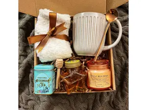 CUSTOM IN DESCRIPTION, Tea Lovers Gift Basket with Blanket, Tea Set Gift Box, Tea Time Essentials Gift Box, Luxury Tea Set, English Loose Leaf Tea