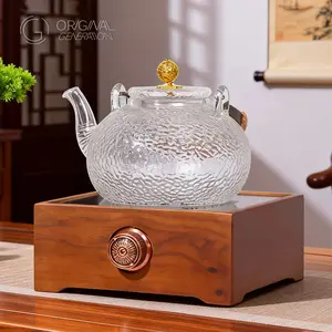 Glass Kettle Set Glass Tea Kettle 900ml/30oz And Kettle Base With Non Dripping Spout And Brass Handle