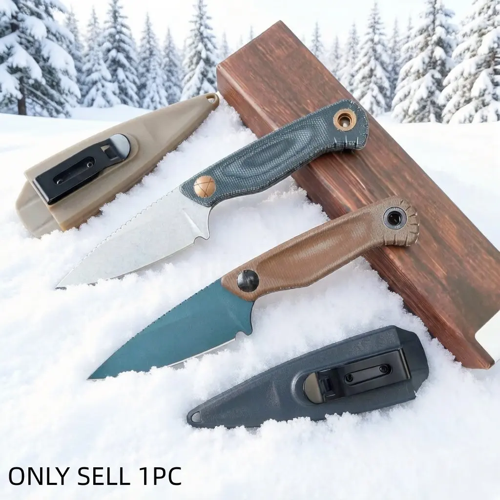 1pc 203 Straight Blade Knife, Portable Edc Pocket Knife, Non-Slip Handle, High-Quality Steel Blade Camping Travel Tool, Ideal Gift for Men, Straight Edge Knives