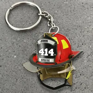 Personalized Firefighter Ornaments, Firefighter Helmet Keychain - Custom Name, Number, Christmas Ornaments, Gift for Dad Husband Son