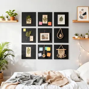 Self-Adhesive Felt Bulletin Board Set - Large Decorative Memo Pinboards, 15-Pack with 30 Pushpins - Cork Board Alternative for Wall Display - Sound Dampening, for Office, Home, School