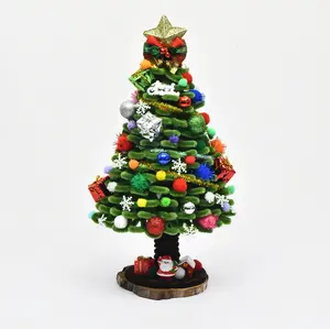 Handmade Christmas Tree , 12 Inch Mini Desktop Ornament with Wooden Base, Cute Holiday Decor & Christmas Gift for Home/Office Artwork Decoration