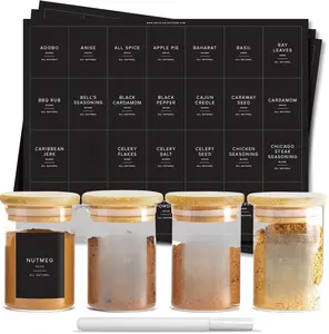 230 Black Spice Labels by ThreeKin | Waterproof & Oil-Resistant Pre-Printed Stickers for Spice Jars | Durable, BPA-Free Seasoning Labels | Easy-Clean, No-Residue Design | Proudly Female & USA Owned