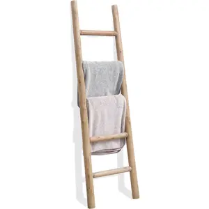 57in  Blanket Ladder Living Room Decorative Wall Leaning Farmhouse Quilt Display Holder Rustic Wooden Towel Rack for Bathroom, Brown