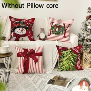 Christmas Themed Cushion Cover, 4 Counts/set Winter Holiday Cushion Cover without Filler, Sofa Decoration Supplies for Home Living Room