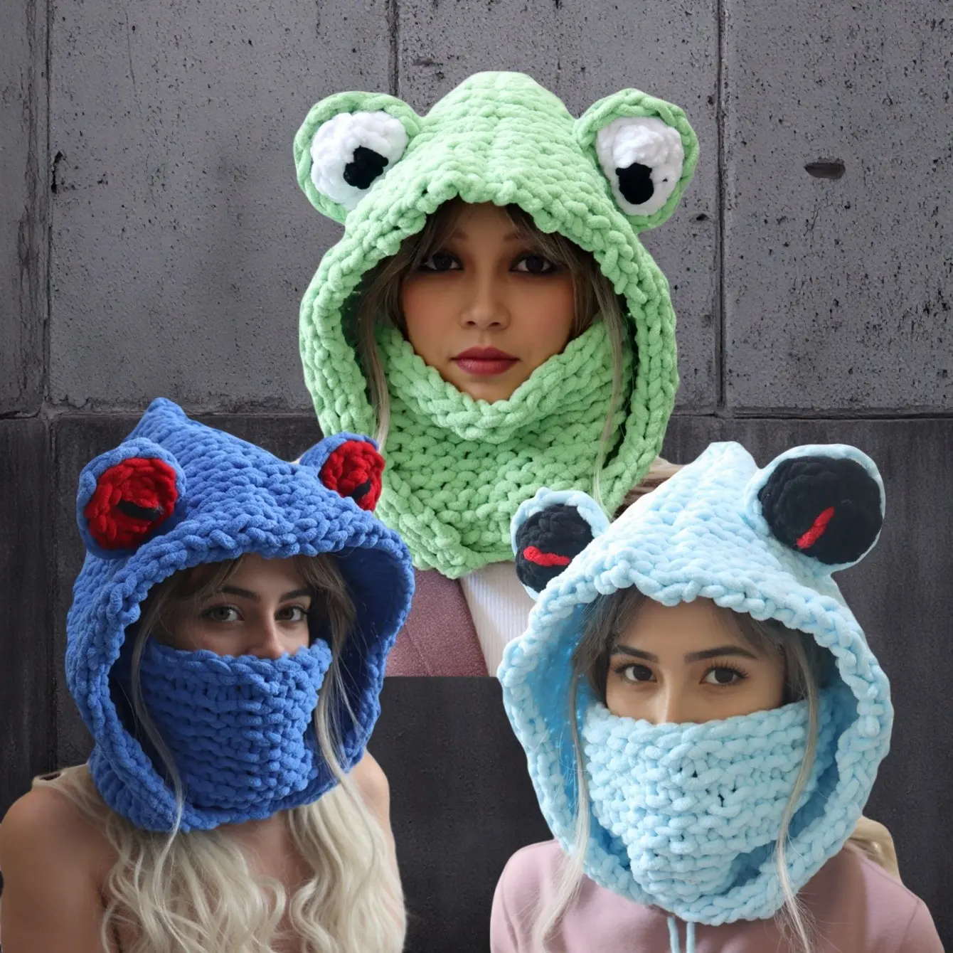 Frog Mask Headgear Hat, Sweet And Cool Style, Handmade, Thickened Wool, Warm Hat, Cute Autumn And Winter Knitted Hat