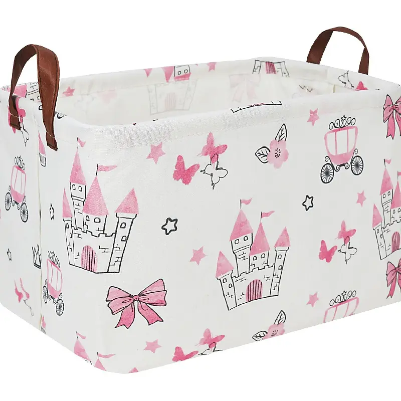 Rectangular storage basket with handle, foldable storage box, book box, gift basket (pink princess style)