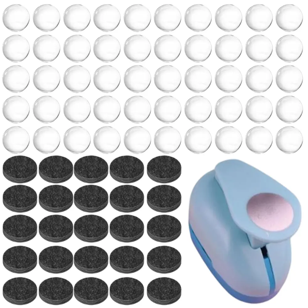 101pcs Fridge Glass Magnets Craft Set Include Craft 1-Inch Paper Punch Round Disc Ferrite Ceramic Magnets with Transparent Glass Cabochons for DIY Refrigerator Magnet Crafts