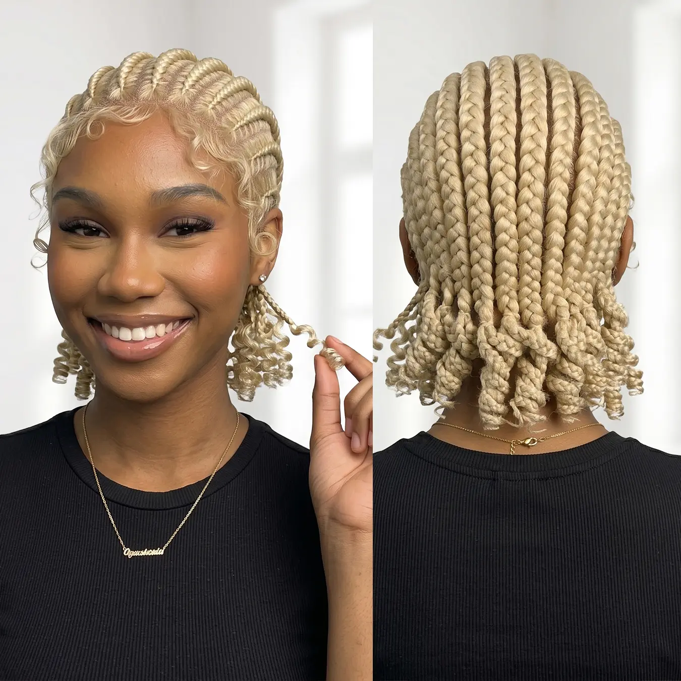 613 Blonde Short Cornrow Box Braided Wigs Curly End Twist for Black Women Knotless Synthetic Full Lace Wig Lightweight & Breathable Cap Full Hand Tied Braids