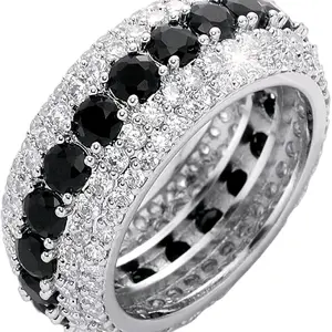TOPGRILLZ 10MM Rings For Men 14K Silver-Plated 5A+ Cubic Zirconia Iced Out Anniversary Bling Black Band Pinky Mens Rings Fashion