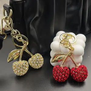 {Fashion Keychain} Full Zircon Cherry Bag Keychain - Hollow Fruit Cherry Fashion Pendant Key Charms