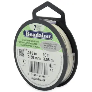 Beadalon 7 Strand Bead Stringing Wire, 0.015 in / 0.38 mm, 0.925 Sterling Silver Wire, 10 ft / 3.1 m