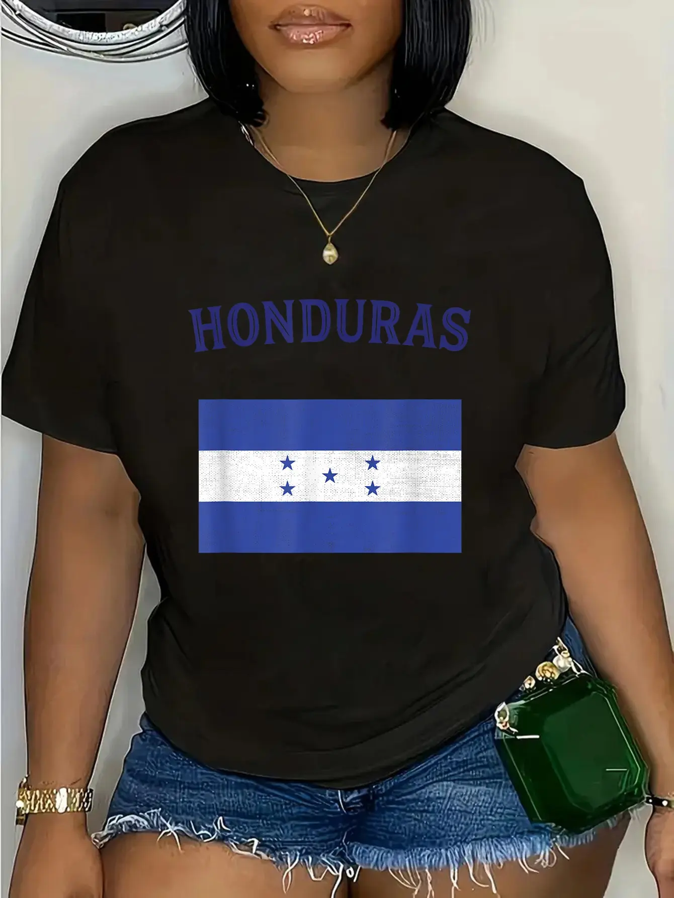 Women's 100% Cotton Honduras Flag Graphic T-Shirt, Shortsleeve Crewneck, Casual Everyday Top