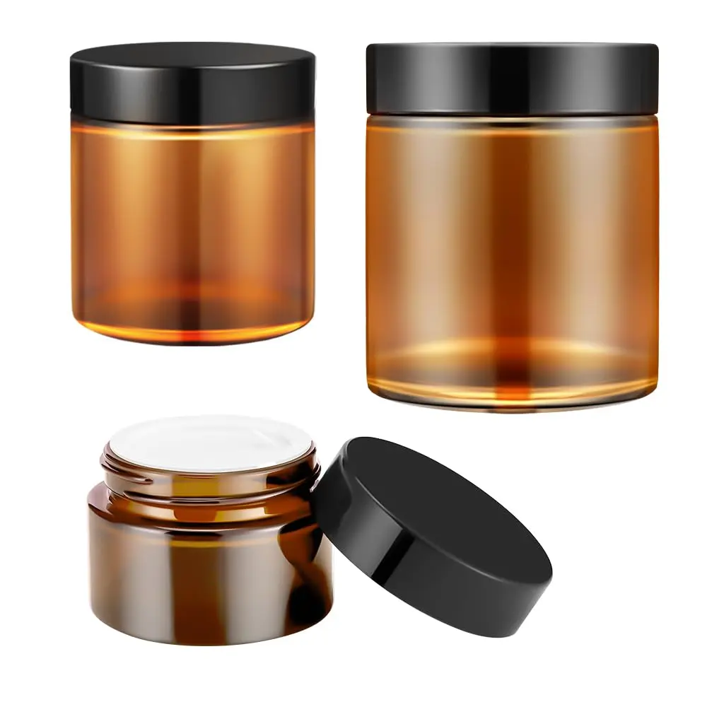 Glass Preserving Jars with Lids - 3-Pack Assorted Sizes (4,2,1 oz) Synthetic Mini Containers with Stickers, 1 to 1.9 fl oz Travel Jars for DIY Slime & Kitchen Storage, Mini Jars