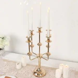 Gold Metal 5-Arm Candle Holder Table Centerpiece 20" Candelabra - Taper Candlestick Stand