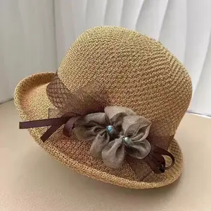 French Vintage Crochet Bucket Hat for Women, Delicate Floral Decor Breathable Headwear, Practical UV Protection Sun Hat, Classic Parent Child Matching Style for Spring Summer Outdoor Travel And Daily Casual Outings,summervibes