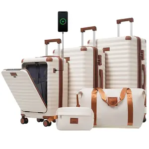 Luggage Sets 5 Piece with , Hardside Expandable Carry on Suitcase with Spinner Wheels TSA Lock USB Port Cup Holder Duffel Bag and Toiletry Bag Travel Essentials Carryall Travel System
