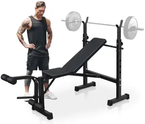 Weight Bench, Adjustable Weight Bench, Folding Bench Press Set with Squat Rack and Bench for Full Body Workout at Home Gym