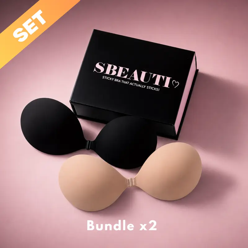 Women's SBEAUTI 2-Pack 1oz Sticky Bra Push Up - Strapless, Seamless, Bra-Style Adhesive, Backless, Reusable Fabric Underwear, Waterproof, Push-Up Effect Creates Sleek Line, Hand Wash Only, All-Seasons Backless Dress Fit